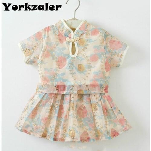2020 Summer Clothes Set for Kids Baby Floral Vintage Short Sleeve Shirt and Skirt Baby 2 Piece Sets Drop Shipping