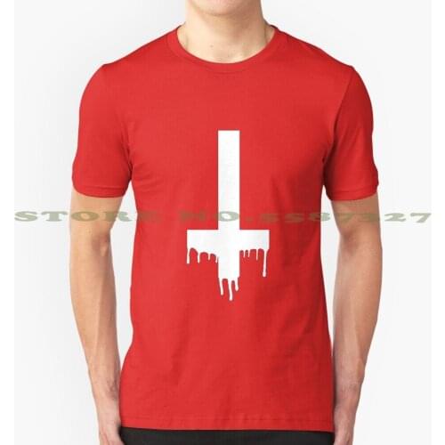 Dripping Cross White Graphic Custom Funny Hot Sale Tshirt Cross Upside Down Cross Inverted Cross Dripping Cross Satanist Satan