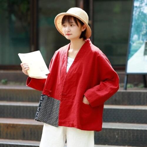 Type Buckle Cardigan Loose Coat Spelling Layout Plan Literature Thin Easy Bat Type Cotton-padded Clothes Loose Coat Suit-dress