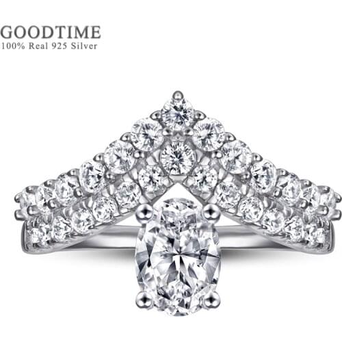 Fashion 925 Sterling Silver Ring Luxury 3A Crown Zircon Rhinestone Engagement Wedding Ring Jewelry Accessories Gift For Party