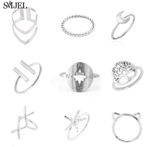 SMJEL Punk Trendy Compass Star Finger Ring Wedding Womens Cocktail V Geometric Ring Party Tree Family Jewelry Bague Femme Gifts