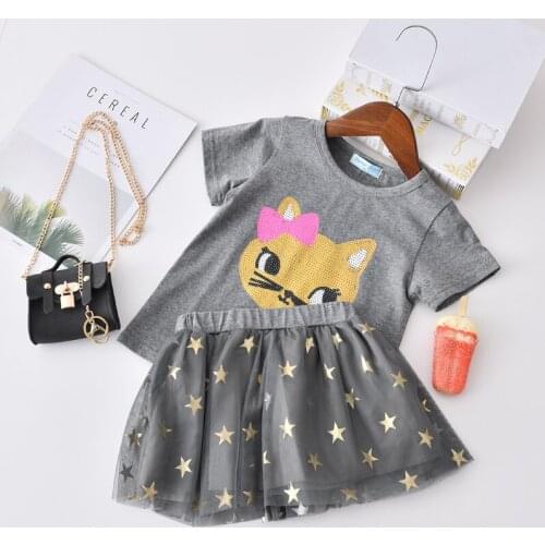 Girls Clothing Sets 2020 Summer New For Girls Clothes Cartoon Cat T Shirt + Star Skirt Kid Clothes Suits 2Pcs Set
