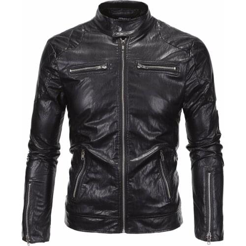 England Style Stand Collar Motorcycle Leather Jacket Mens Spring Autumn Leather Jackets Man Casual Outwear Clothes For Men