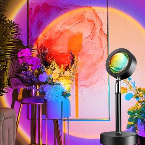 Sunset Lamp Colorful Button Rainbow Sunset Projector Atmosphere Led Night Lights Home Decor Coffee Shop Bar Sunset Halo Lamp