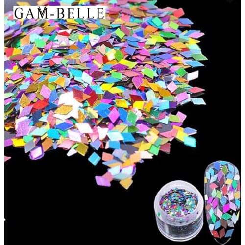 GAM-BELLE 1 Pc Laser Rhombus Nail Glitter Sequins AB Color UV Gel Polish Acrylic Nail Tips Nails Art Decoration Manicure Tools