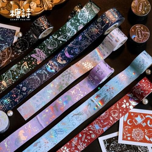 Hot silver and paper tape color gradient laser magic circle planet butterfly whale hand account diary decoration washi tapes