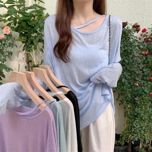 Summer 2021 New Korean Version Lazy Wind Loose Mind To Wear Sunscreen Top Versatile Thin Long Sleeve T-shirt