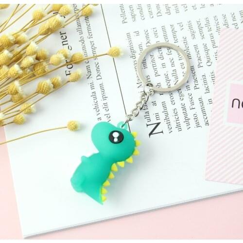 Hot Sale Cute Cartoon Keychain Little Dinosaur Keychain Animal PVC Keychains Women Bag Charm Key Ring Pendant Gifts High Quality