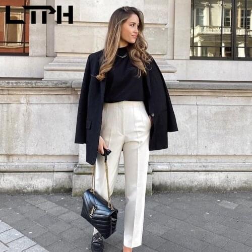 LTPH vintage OL style women Suit trousers Streetwear solid high waist straight pants casual all-match Female Pant 2021summer new