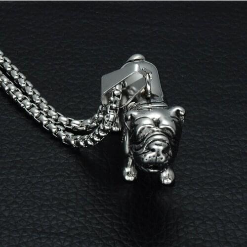 Fashion Mens Boys Silver color Pitbull Bulldog Dog 316L Stainless Steel Biker Pendant