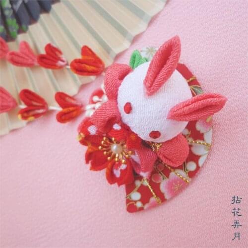 Soft and wind dovetail sakura snow rabbit tassel headdress of pink rabbit edge clip hairpin of snow