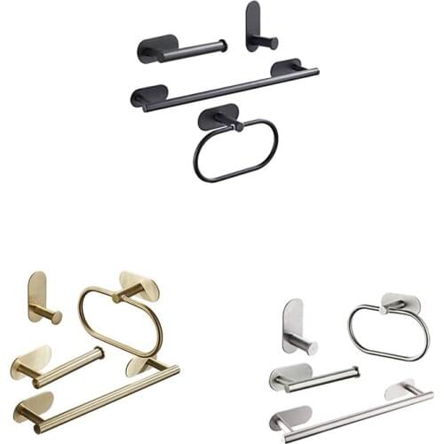 Bathroom Four-Piece Set Robe Hook Towel Rail Bar Rack Bar Shelf Tissue Paper Holder Toothbrush Holder