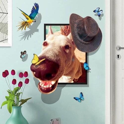 Hot Sale 3D Wall Decals Funny Dog Butterfly DIY Wall Sticker for Living Room Bedroom Classroom