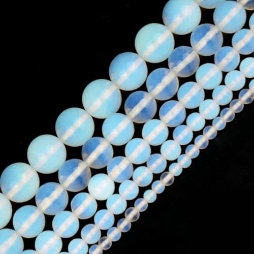 Natural Stone Smooth White Opal Quartz Loose Beads Diy Bracelet Necklace Jewelry Women Size 4/6/8/10/12mm 15" Strand
