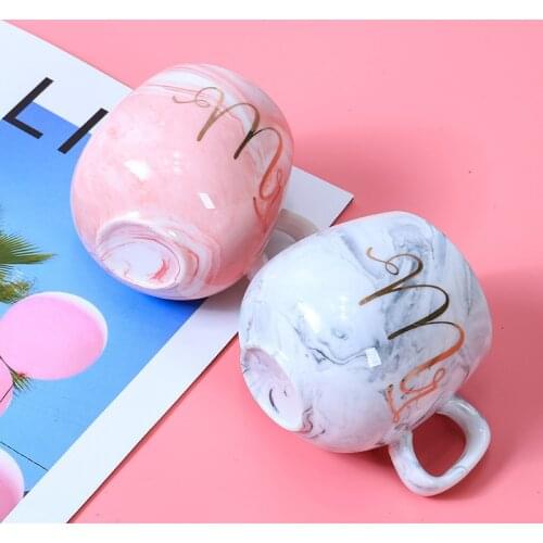New Marble Ceramic Mug Travel Coffee Mug Milk Tea Cups Creative Mr and Mrs Mugs Pink Gold Inlay Breakfast Home Decor U3