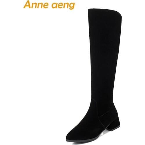 2018 New Winter Women Knee-High Boots Middle Heel Pointed Toe Zipper Elegant Sexy Ladies Women Shoes Black Long Boots Big Size