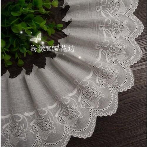 New Arrival 5 Yards Off-white DIY Lace Fabric High Quality Cotton Cloth Embroidered Lace Trim Width 13cm Free Shipping
