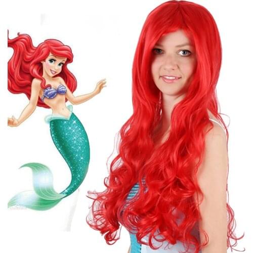 Anime The Little Mermaid Princess Ariel Cosplay Wig Halloween Play Mermaid Wig Party Stage Synthetic Red Curly Hair Girls Gift