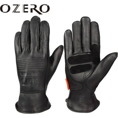 OZERO Black Motorcycle Gloves Leather Genuine Sheepskin Motocross Motorbike Biker Racing Car Riding Moto Gloves Men 5011