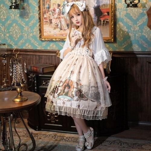 Gothic palace sweet princess lolita strap dress vintage high waist printing victorian dress kawaii girl gothic lolita cos loli