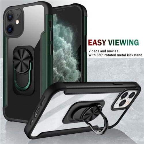 Magnetic Ring Holder Armor Shockproof Case For iPhone 12 Mini 11 Pro Max SE 2020 7 8 Plus XR X Xs Max Transparent Back Cover