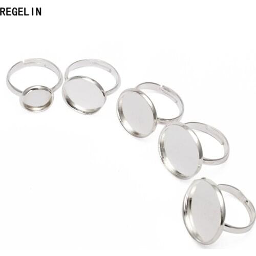 10pcs/lot Adjustable Blank Ring Base Setting 10 12 14 16 18 20mm Round Cabochon Ring Blank Base Bezel Tray DIY Jewelry Making
