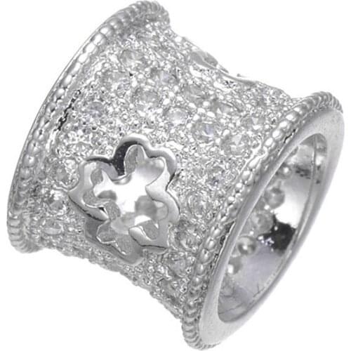 Rhodium Plated DIY Accessories High Quality 8*10mm Copper Big Hole Loose Micro Pave Zircon Beads For Bracelets Making CHF255