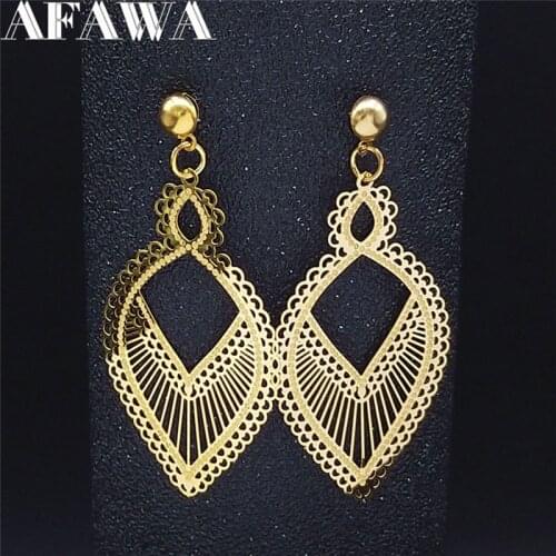 2021 Bohemian Flower Stainless Steel Stud Earrings for Women Gold Color Big Earrings Fashion Jewelry aros mujer oreja EXS01