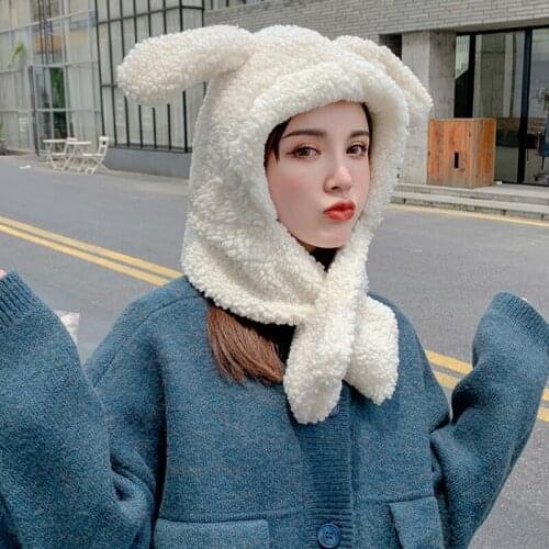 Fashion Winter Warm Movable Rabbit Ears Hat Windproof 2-in-1 Multi-functional Cartoon Hat Windproof Scarf & Hat Combo