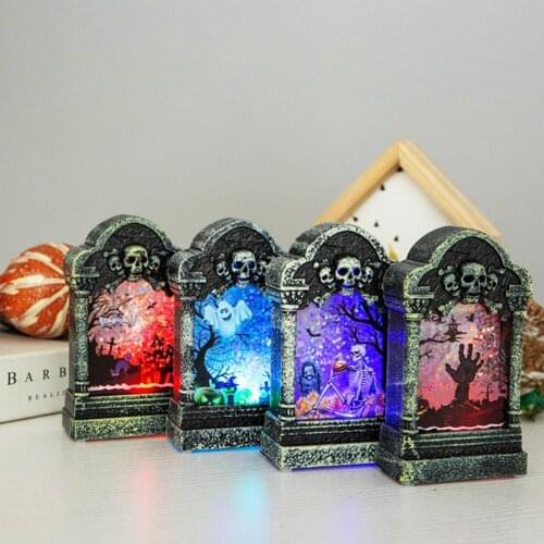Halloween Luminous Scary Tombstone Shape Glowing LED Night Light Desktop Ornaments Resin Statue Halloween Decoration Scary Props