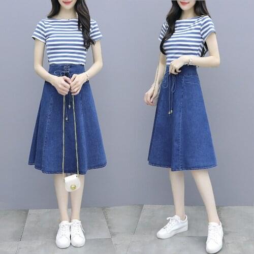 Spot foreign fashion early spring dress 2021 new summer dress suit womens fashion denim two-piece suit