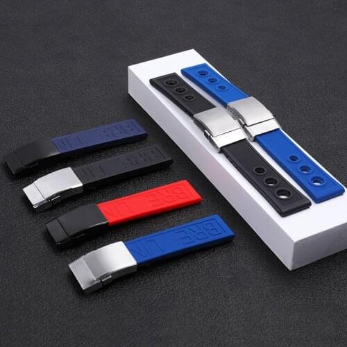 Thickness 22mm 24mm Black Blue Red Bracelet Silicone Rubber Watch Band Folding buckle For navitimer/avenger/Breitling strap