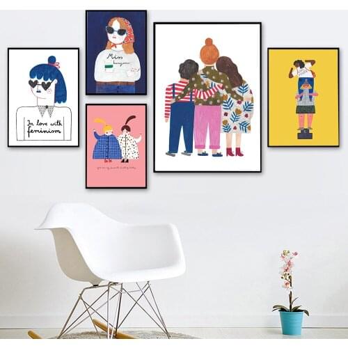 Vintage Canvas Painting Girl Power Art Print Drinking Buddies Poster Print Self Love Feminism Picture for Living Room Home Decor