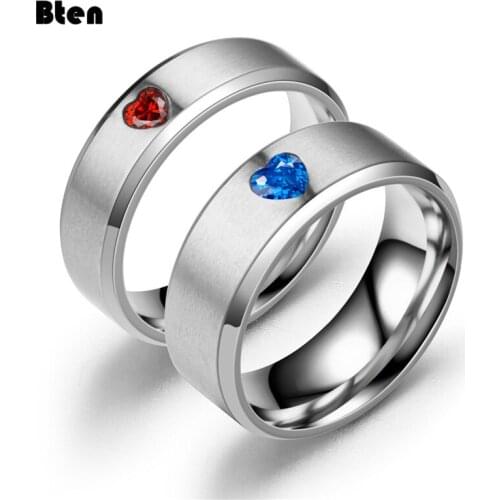 Bten Titanium Stainless Steel Crystal Zircon Heart Wedding Ring Trendy Anniversary Rings Jewelry For Women Girl Jewelry