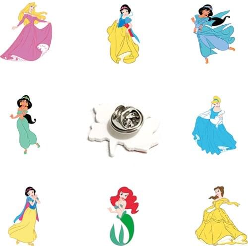 Disney Jasmine Pocahontas Magnolia Diana Princess Lapel Pin Acrylic Princess Shape Epoxy Resin Ladies Accessories Jewelry