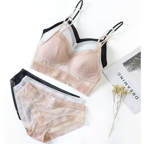 Women Lace Bra Sets Seamless Underwear Dots Backless Vest Sexy Bralette Lingerie Ultrathin Bra & Brief Sets Female Intimates