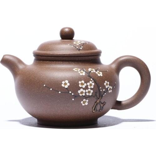 Famous Handmade Purple Clay Pot Collection of Clear Plaster Pure Handmade Mud Painted Ice Plum Household Teapot Chinese Tea Set