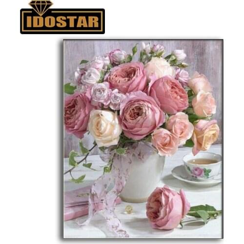 100% 5D Diy Round drill diamond painting flowers cross stitch mosaics Full cover diamond embroidery "Peony&Tea" home decor gifts