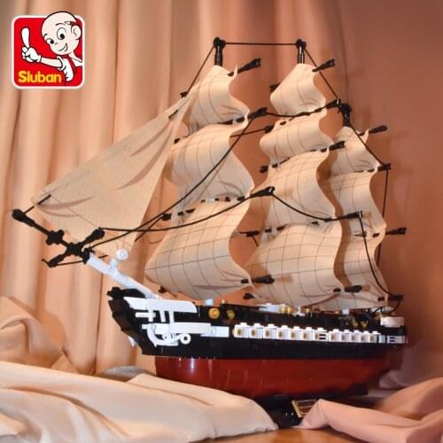 1118PCS Sluban 0836 Constitution sailing frigate children educational building block toy Ancient battleship kids Birthday Gifts