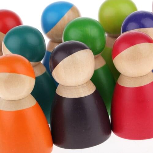 12 Pieces Rainbow Wooden Peg Dolls People Dolls Decorative Craft Kids Toys Building Blocks Rainbow Dolls Toys Set