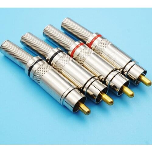 2Pcs/lot Copper Needle Soldering RCA Lotus Male Plug Connector AV Audio Video Connector Wiring RCA Plug Jack Red Black