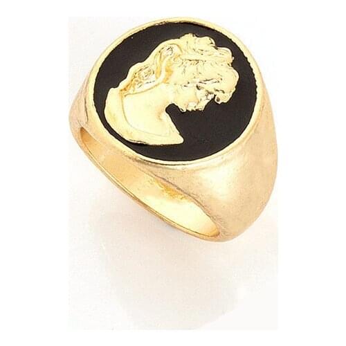 2021 Gold Queen Head Black Enamel Epoxy Minimalism Knuckle Finger Piercing Rings Trendy Korean Fashion Women Party Jewelry