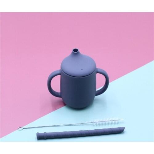 3 Pcs Baby Food Grade Silicone Feeding Sippy Cup Dual Handle Drinking Straw Cups 97BC