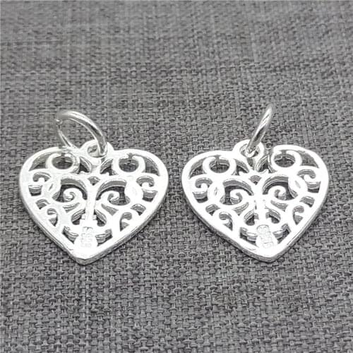 5pcs of 925 Sterling Silver Filigree Love Heart Charms for Bracelet Necklace