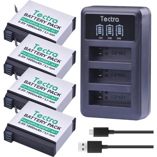 4PCS AHDBT-401 AHDBT 401 AHDBT401 Battery+LED USB 3-Slot Charger For Go Pro GoPro Hero 4 Hero4 HERO4 Sport Action Camera Battery
