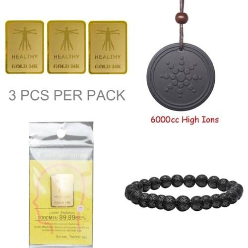 Amazo Hot selling! 24k golden Sticker+ 6000cc High ions pendant+ Lava Bracelet Health set