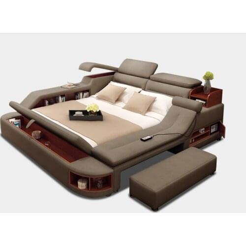 American leather double bed large bed European solid wood with storge box кровати