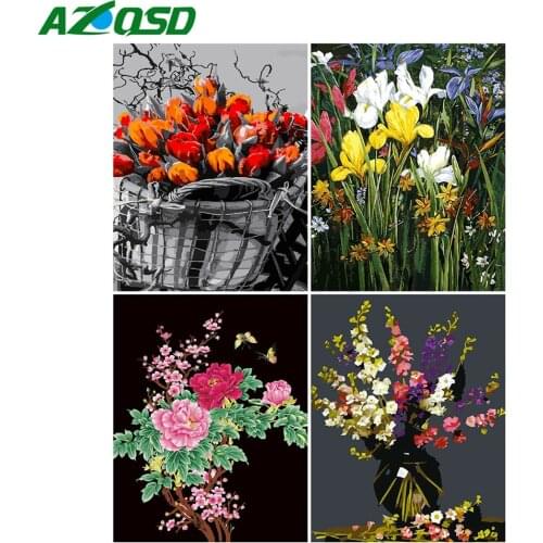 AZQSD DIY Unframe Painting By Numbers Floral Adult Abstract Art Coloring By Numbers Flower Acrylic Paint Handpainted Gift