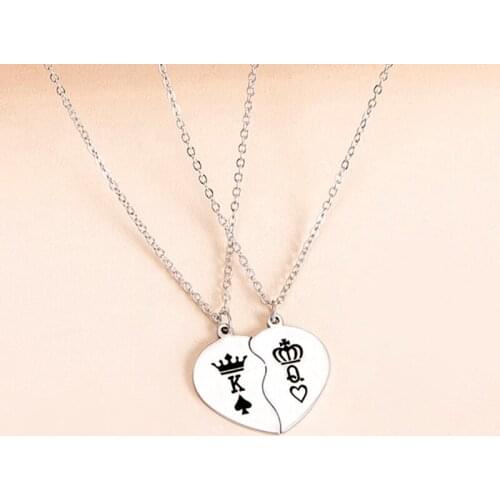 1 Pair Fashion Heart Pendant Couple Necklace Stainless Steel Crown King Queen Necklaces For Women Men Love Valentines Day Gift