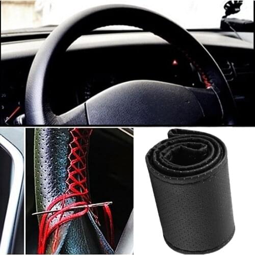 Braid On Steering Wheel Car Steering Wheel Cover With Needles and Thread Artificial leather Diameter 38cm Steering cover couvre